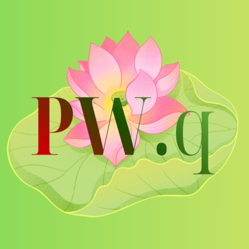 green site icon image with lotus flower and the letters PW.q